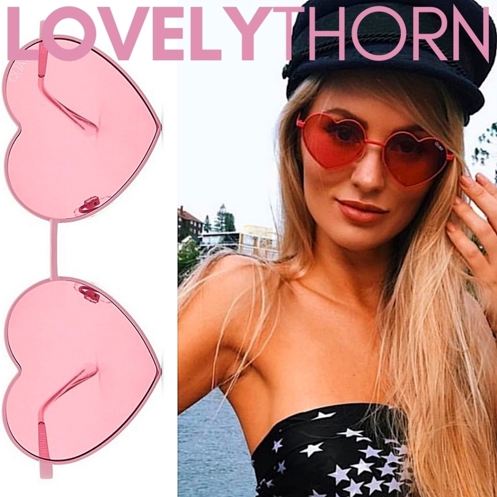 QUAY // ltd ed heartbreaker pink metal heart shaped frames pink colored sunnies